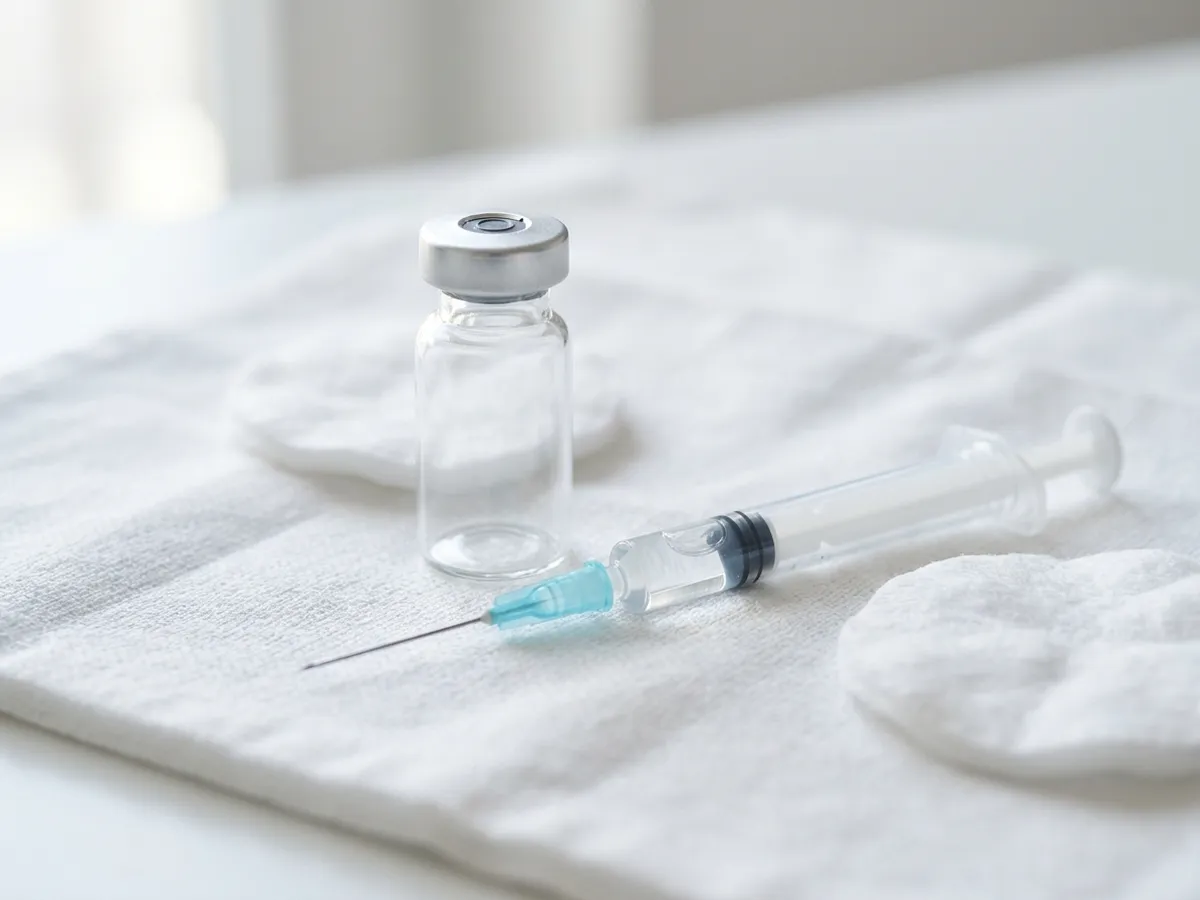 Fiala e siringa su telo sterile